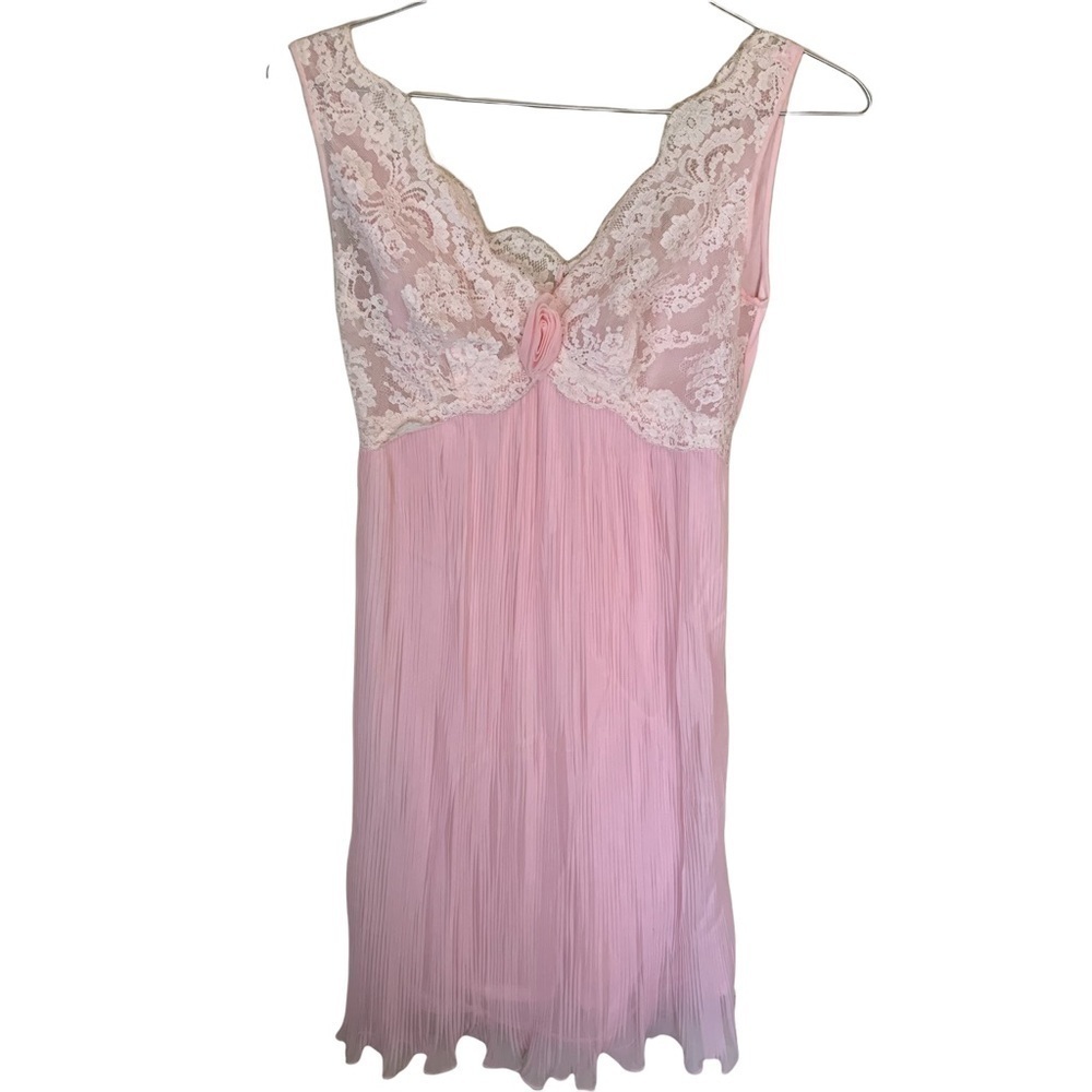 Vintage Kayser Lingerie Nightie Short Slip Dress Gown Shear Lace Size 32